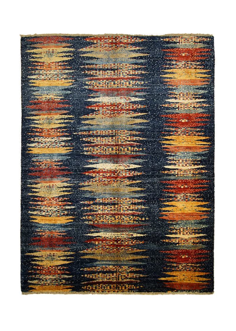 Oriental Rug Pakistani Handmade Area Transitional 4'11"x6'5" (5x6) Blue Multi-color Faryab Geometric Design #A32588
