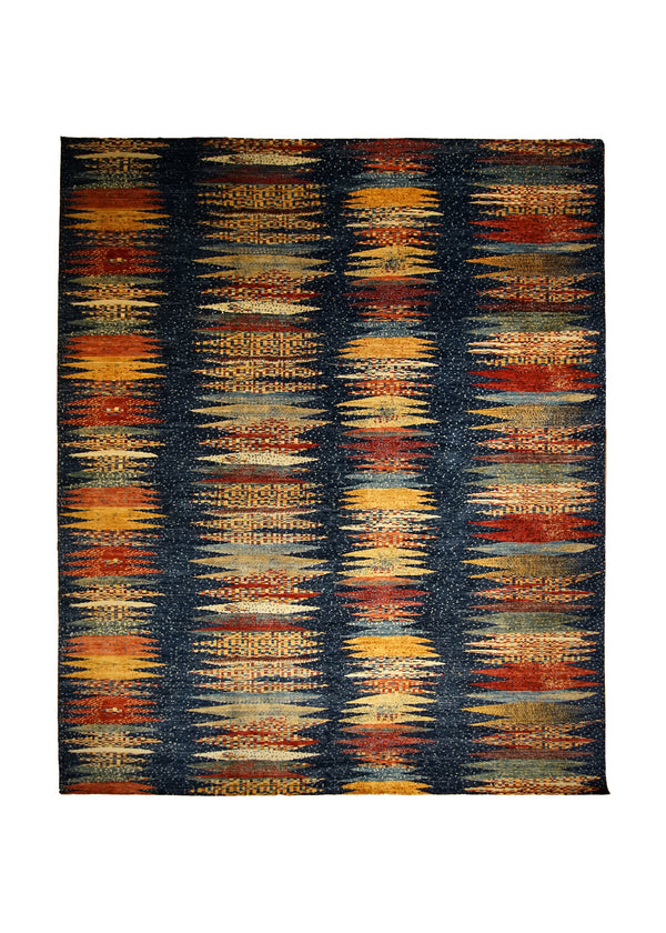 Oriental Rug Pakistani Handmade Area Transitional 8'1"x9'9" (8x10) Blue Multi-color Faryab Geometric Design #A32590