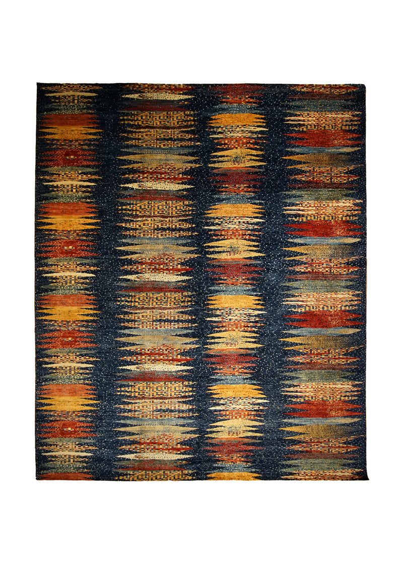 Oriental Rug Pakistani Handmade Area Transitional 8'1"x9'9" (8x10) Blue Multi-color Faryab Geometric Design #A32590