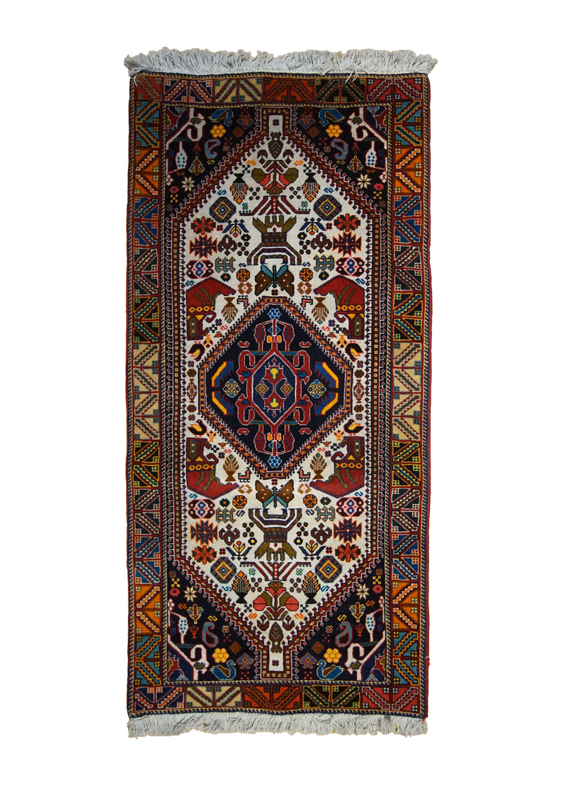Persian Rug Abadeh Handmade Area Tribal 2'4"x4'11" (2x5) Whites/Beige Multi-color Yellow/Gold Geometric Design #A32606