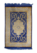A32619 Persian Rug Qum Handmade Area Traditional 3'3'' x 4'9'' -3x5- Blue Yellow Gold Jaddi Floral Design