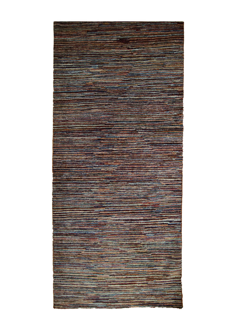 Oriental Rug Pakistani Handmade Runner Modern 2'10"x8'6" (3x9) Multi-color Red Gabbeh Stripes Abstract Design #A32626
