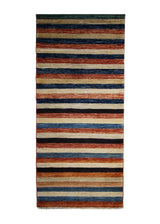 Oriental Rug Pakistani Handmade Runner Transitional 2'9"x9'6" (3x10) Multi-color Red Blue Gabbeh Stripes Design #A32636