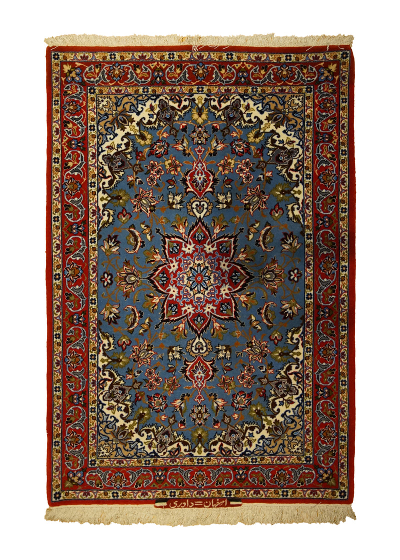 Persian Rug Isfahan Handmade Area Traditional 2'5"x3'6" (2x4) Blue Red Davari Floral Design #A32650