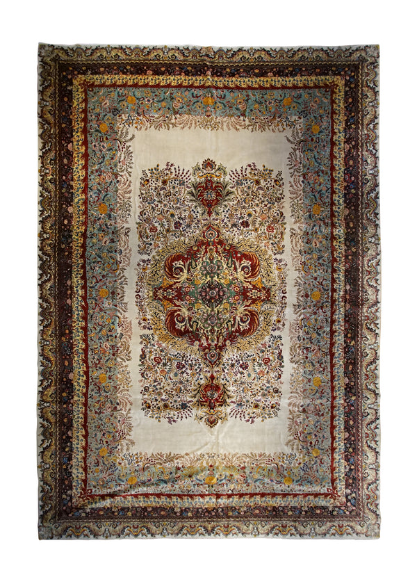 Persian Rug Tabriz Handmade Area Traditional 13'0"x18'11" (13x19) Whites/Beige Blue Red Floral Badamchian Design #A32657