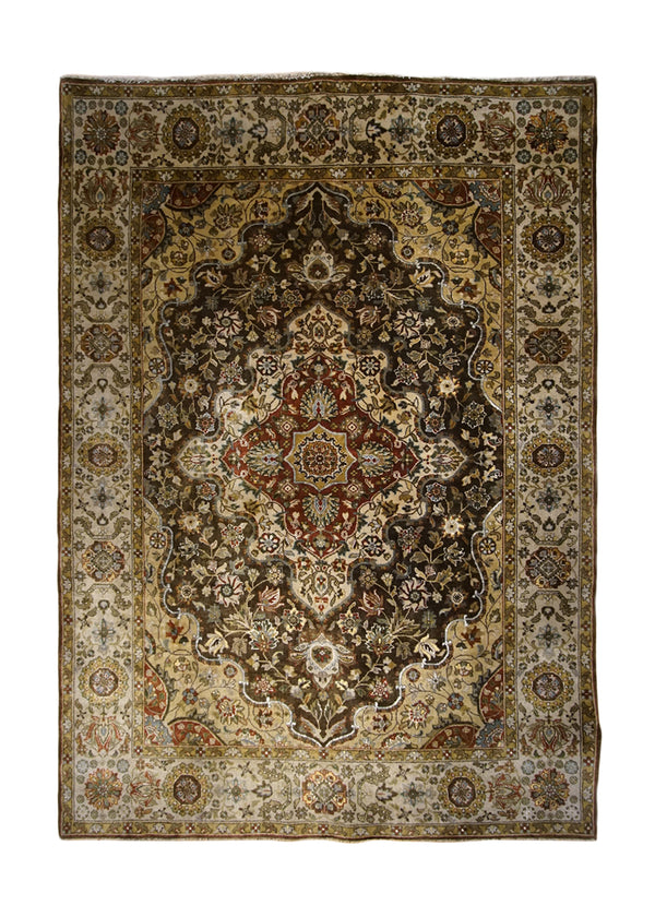 A32659 Oriental Rug Indian Handmade Area Transitional 4'11'' x 7'1'' -5x7- Brown Yellow Gold Tea Washed Floral Design