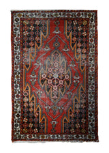Persian Rug Mazlaghan Handmade Area Tribal Antique 4'1"x6'7" (4x7) Red Geometric Design #A32661