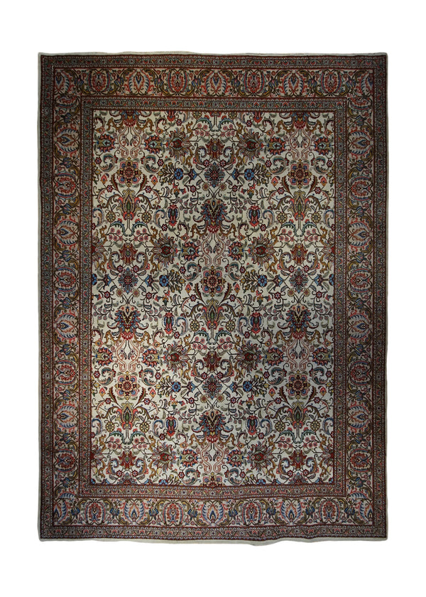 Persian Rug Tabriz Handmade Area Traditional 9'10"x13'0" (10x13) Whites/Beige Floral Design #A32663