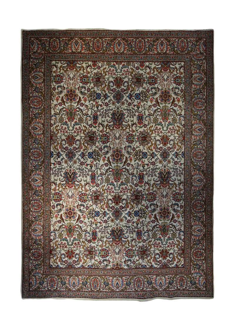 Persian Rug Tabriz Handmade Area Traditional 9'10"x13'0" (10x13) Whites/Beige Floral Design #A32663