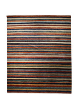 Oriental Rug Pakistani Handmade Area Transitional 7'11"x9'8" (8x10) Multi-color Red Gabbeh Stripes Design #A32676