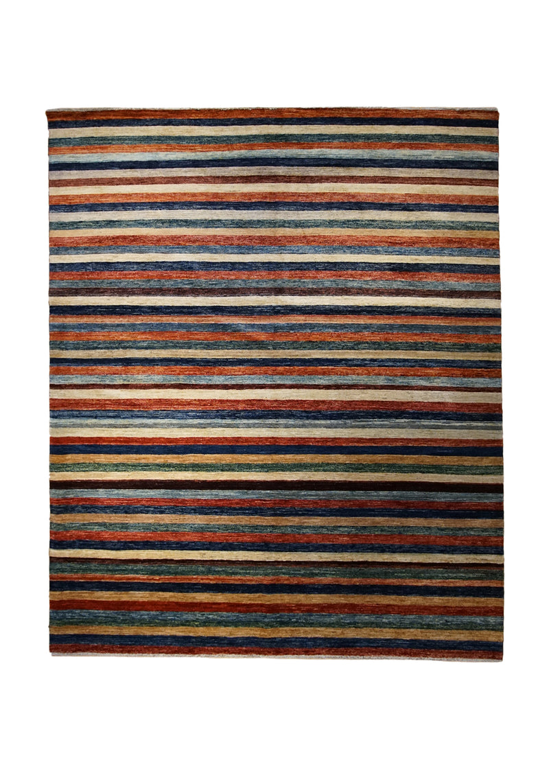 Oriental Rug Pakistani Handmade Area Transitional 7'11"x9'8" (8x10) Multi-color Red Gabbeh Stripes Design #A32676