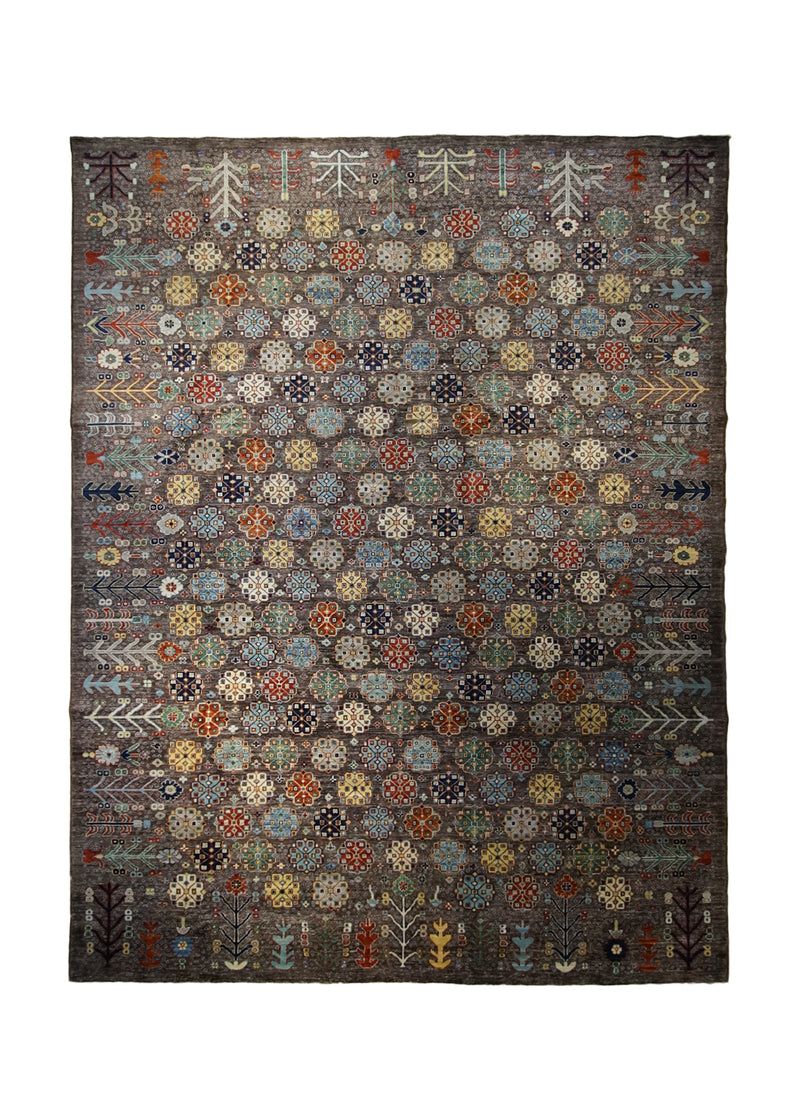Oriental Rug Pakistani Handmade Area Transitional 9'0"x11'10" (9x12) Brown Multi-color Ariana Geometric Design #A32698