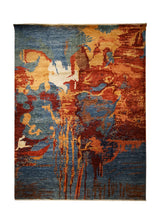 A32715 Oriental Rug Pakistani Handmade Area Modern 8'9'' x 11'8'' -9x12- Red Blue Abstract Splatter Design