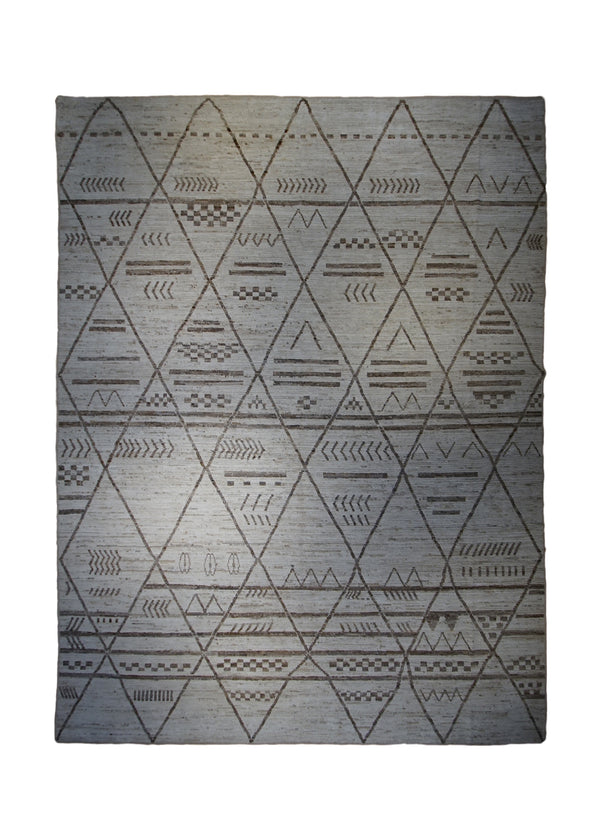 A32720 Oriental Rug Pakistani Handmade Area Transitional 10'5'' x 13'9'' -10x14- Whites Beige Brown Moroccan H&S Geometric Design