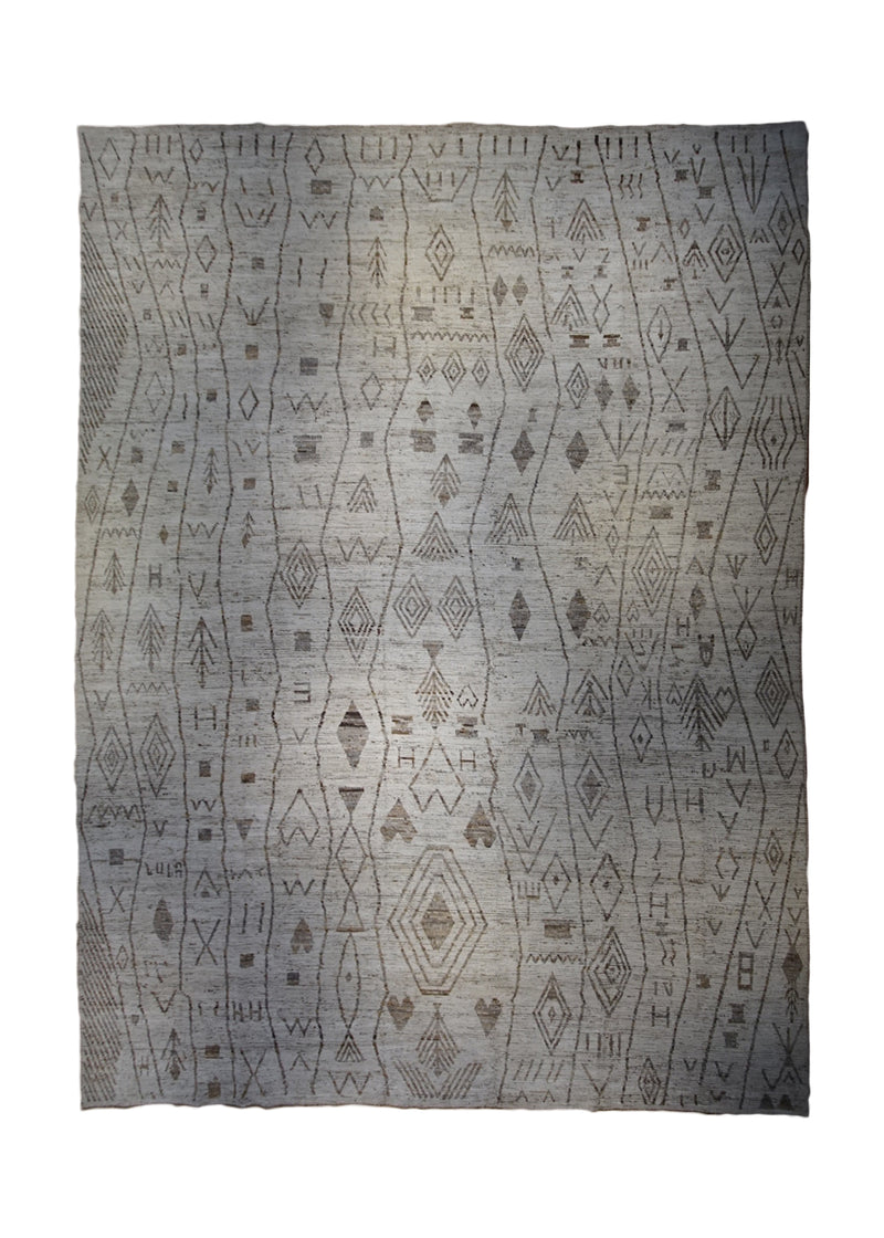 A32725 Oriental Rug Pakistani Handmade Area Transitional Neutral 13'8'' x 17'10'' -14x18- Whites Beige Brown Moroccan H&S Geometric Design