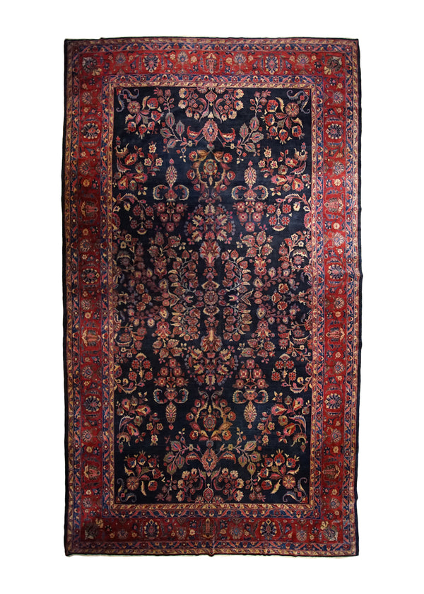 Persian Rug Mohajeran Sarouk Handmade Area Traditional Antique 10'4"x17'8" (10x18) Blue Red Floral Design #A32742