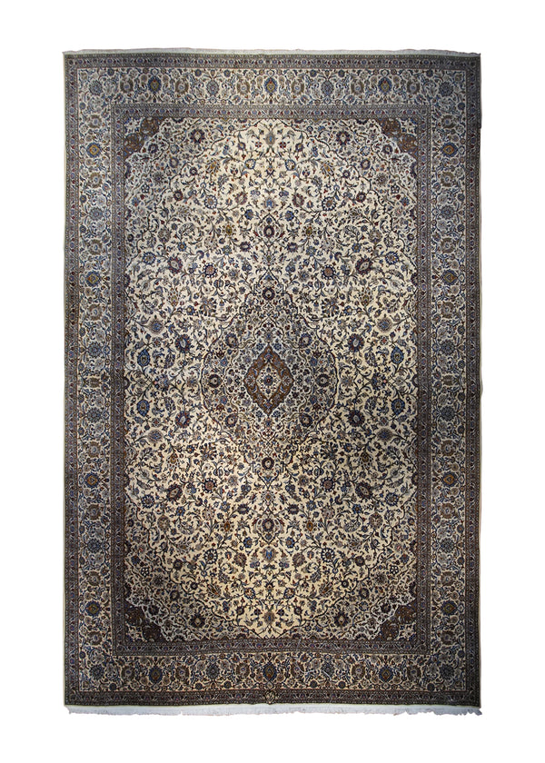 Persian Rug Kashan Handmade Area Traditional 12'11"x19'3" (13x19) Whites/Beige Blue Toranj Mehrab Floral Design #A32793