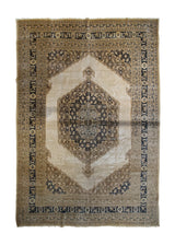 Persian Rug Tabriz Handmade Area Traditional Antique 6'5"x9'3" (6x9) Whites/Beige Blue Open Field Design #A32794