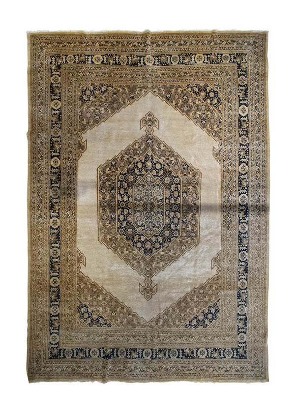 Persian Rug Tabriz Handmade Area Traditional Antique 6'5"x9'3" (6x9) Whites/Beige Blue Open Field Design #A32794