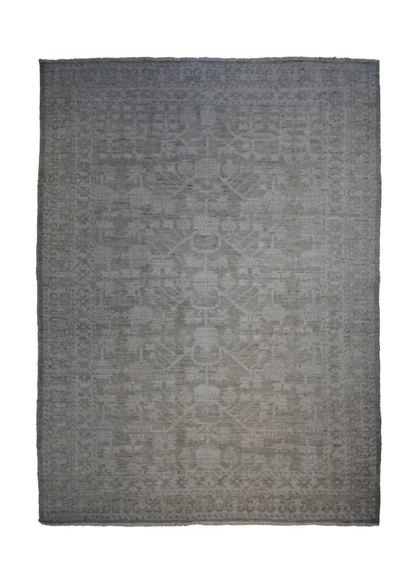 Oriental Rug Pakistani Handmade Area Transitional Neutral 4'4"x5'10" (4x6) Gray Whites/Beige Silver Wash Khotan Geometric Design #A32828