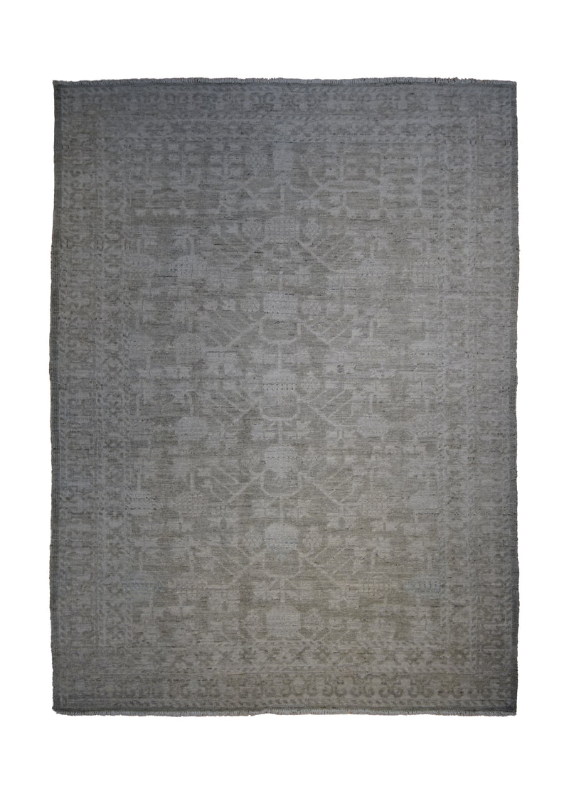 Oriental Rug Pakistani Handmade Area Transitional Neutral 4'4"x5'10" (4x6) Gray Whites/Beige Silver Wash Khotan Geometric Design #A32828