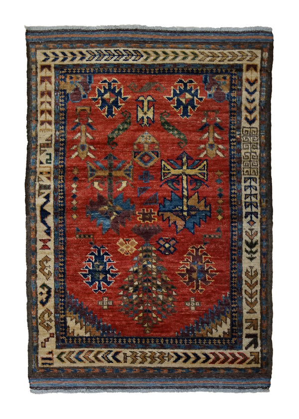 Oriental Rug Pakistani Handmade Area Transitional Tribal 2'3"x3'4" (2x3) Red Baloch Geometric Design #A32832