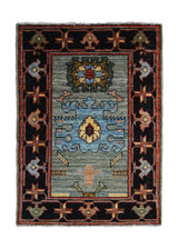 Oriental Rug Pakistani Handmade Area Transitional Tribal 2'4"x3'3" (2x3) Green Black Serapi Geometric Design #A32854