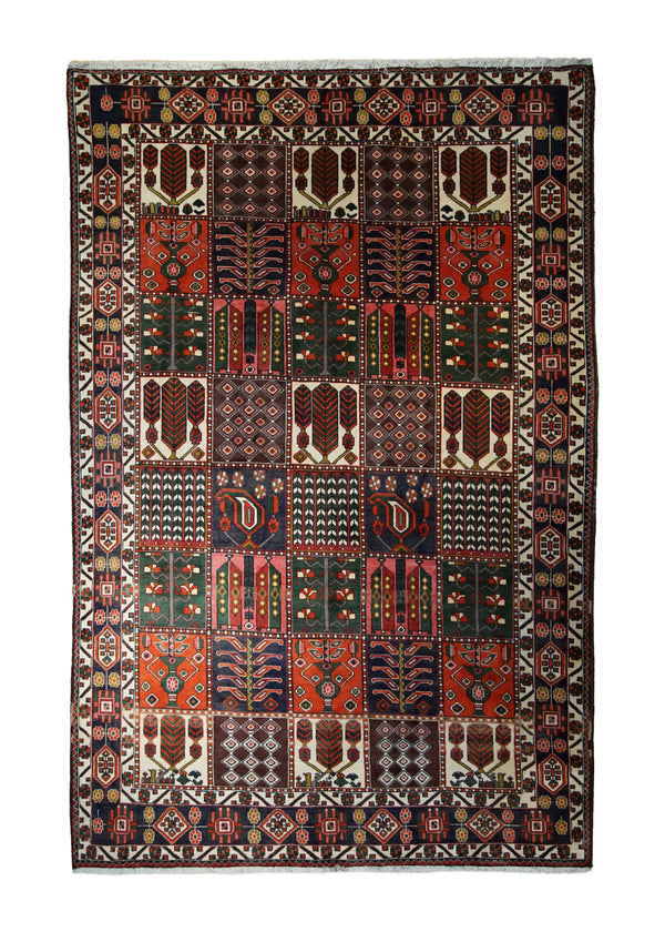 Persian Rug Bakhtiari Handmade Area Tribal 6'9"x10'3" (7x10) Red Green Garden Design #A32893