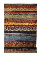 Oriental Rug Pakistani Handmade Area Transitional Tribal 5'11"x9'0" (6x9) Blue Red Yellow/Gold Gabbeh Geometric Design #A32902