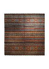 A32925 Oriental Rug Pakistani Handmade Square Transitional 9'9'' x 9'9'' -10x10- Red Blue Multi-color Khorjin Geometric Design