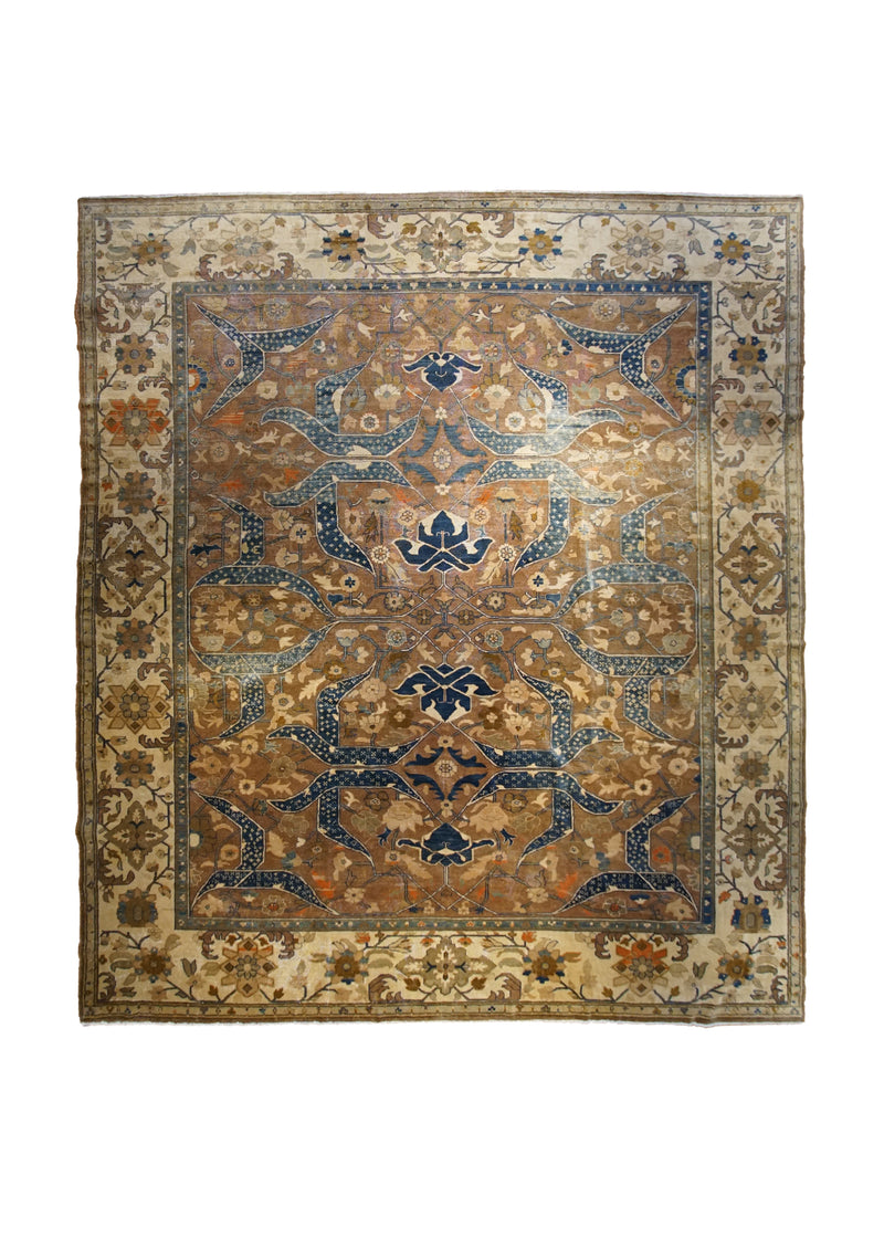 Oriental Rug Afghan Handmade Area Transitional Neutral 11'7"x14'2" (12x14) Brown Whites/Beige Blue Antique Washed Haji Jalili Geometric Design #A32954