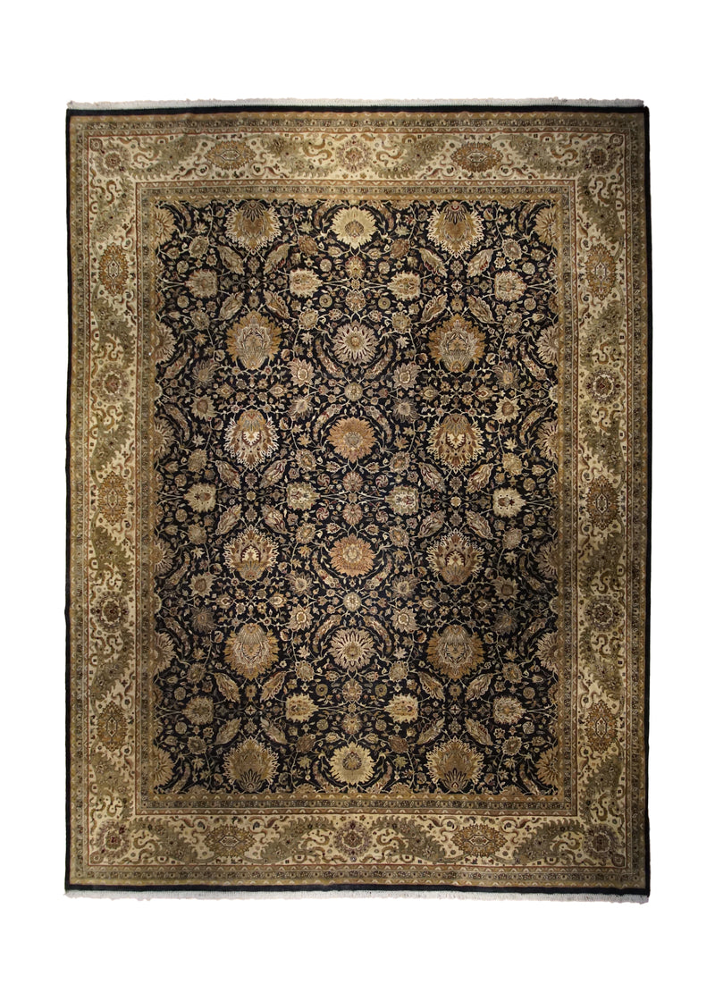 Oriental Rug Indian Handmade Area Transitional 13'11"x18'3" (14x18) Black Yellow/Gold Green Tea Washed Floral Design #A32961