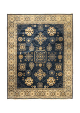Oriental Rug Indian Handmade Area Transitional 8'1"x10'1" (8x10) Blue Whites/Beige Geometric Khotan Design #A32968