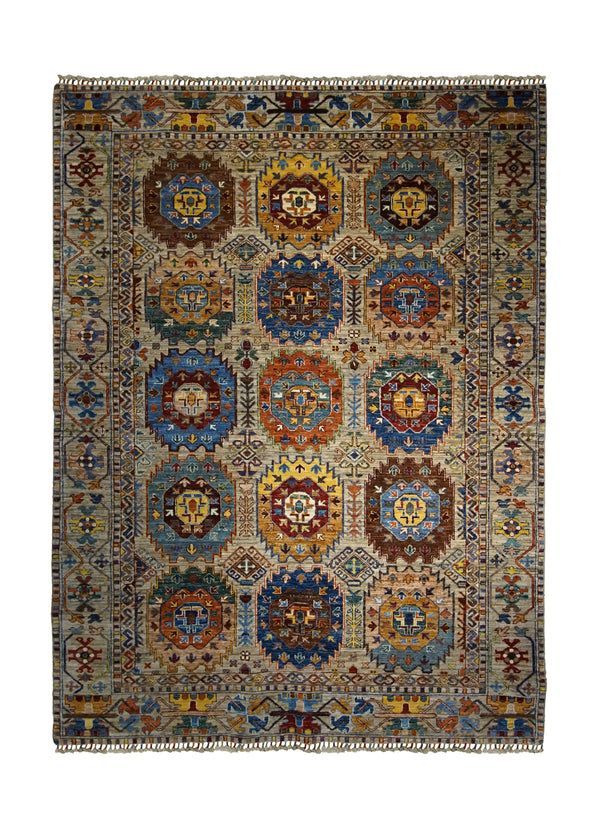 Oriental Rug Afghan Handmade Area Transitional 5'9"x8'0" (6x8) Yellow/Gold Blue Garden Geometric Design #A32969