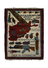 Oriental Rug Afghan Handmade Area Transitional Tribal 2'2"x2'9" (2x3) Whites/Beige Red Pictorial War Design #A32991