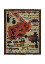 A32996 Oriental Rug Afghan Handmade Area Tribal Transitional 2'0'' x 2'5'' -2x2- Whites Beige Red Pictorial War Design