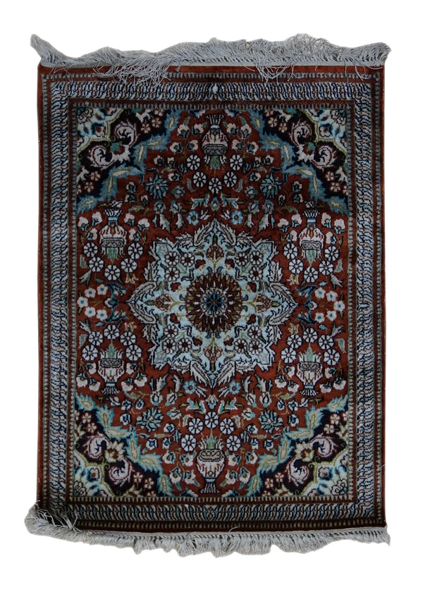Oriental Rug Chinese Handmade Area Traditional 1'6"x2'0" (2x2) Red Floral Design #A33005