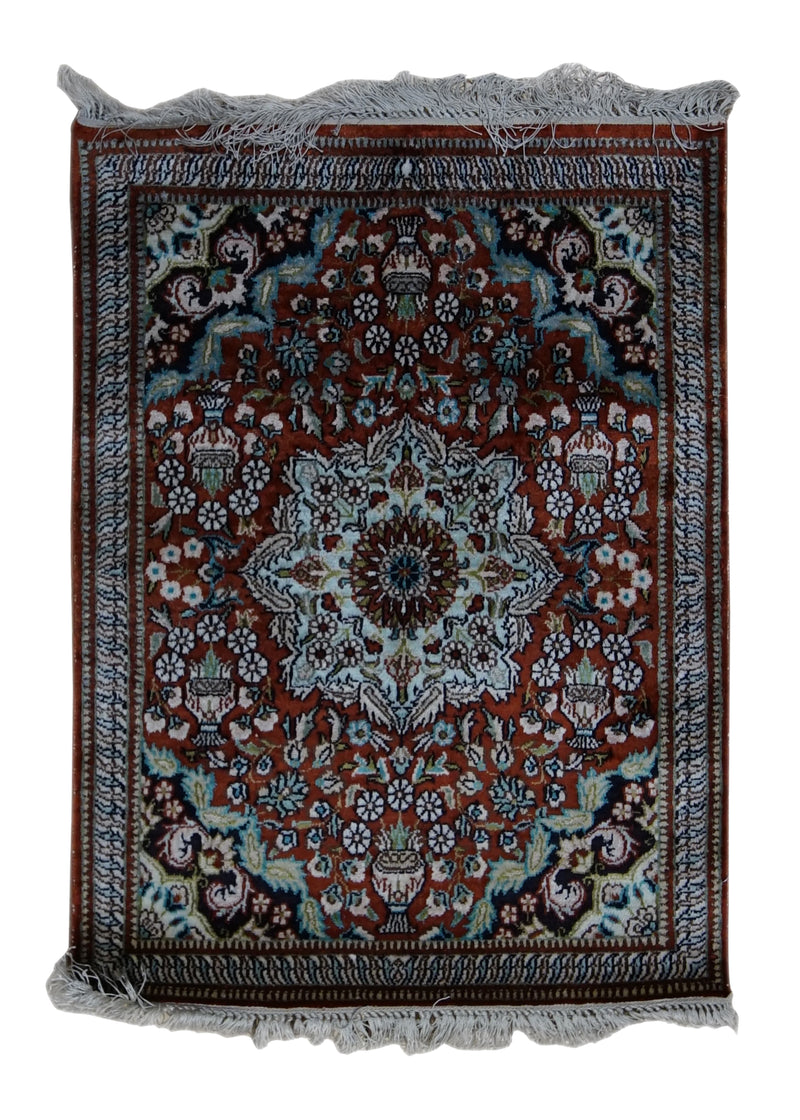 Oriental Rug Chinese Handmade Area Traditional 1'6"x2'0" (2x2) Red Floral Design #A33005