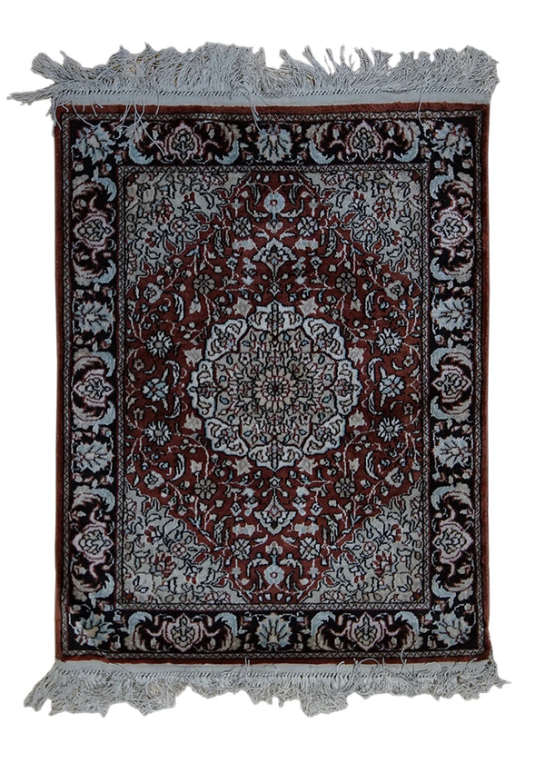 Oriental Rug Chinese Handmade Area Traditional 1'6"x2'0" (2x2) Red Whites/Beige Floral Design #A33006