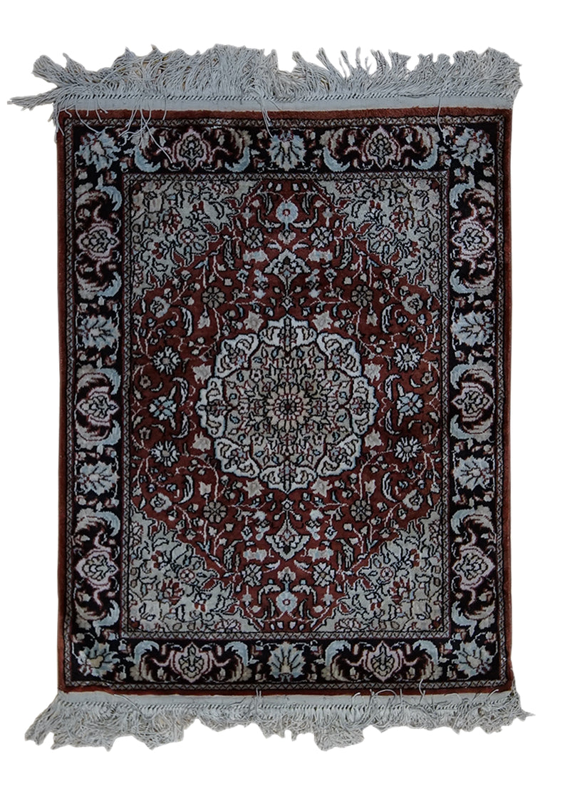 Oriental Rug Chinese Handmade Area Traditional 1'6"x2'0" (2x2) Red Whites/Beige Floral Design #A33006