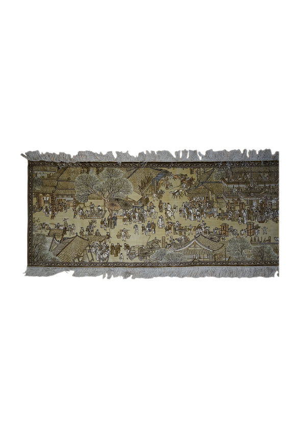 Oriental Rug Chinese Handmade Runner Traditional 1'10"x6'1" (2x6) Yellow/Gold Whites/Beige Pictorial Design #A33009