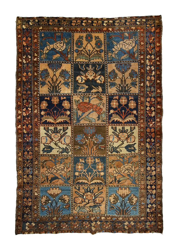 Persian Rug Bakhtiari Handmade Area Tribal Antique 4'4"x6'6" (4x7) Brown Blue Garden Design #A33017