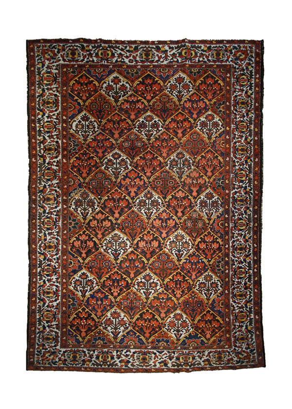 Persian Rug Bakhtiari Handmade Area Tribal Antique 7'3"x9'11" (7x10) Red Yellow/Gold Garden Design #A33018