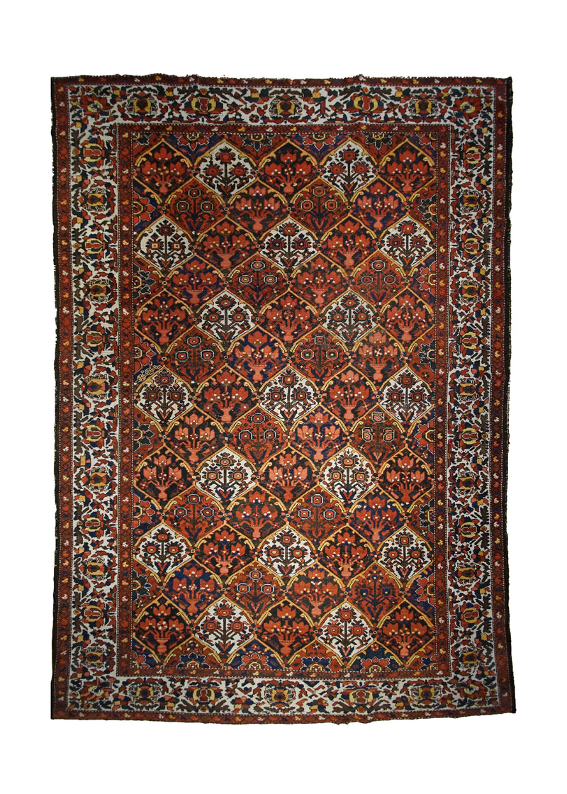 Persian Rug Bakhtiari Handmade Area Tribal Antique 7'3"x9'11" (7x10) Red Yellow/Gold Garden Design #A33018