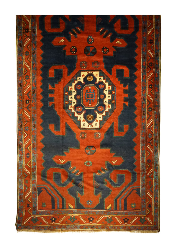 Caucasian Rug Gharabagh Handmade Area Tribal Antique 6'4"x11'4" (6x11) Blue Red Geometric Design #A33024
