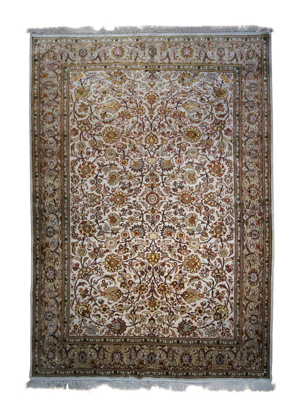 Oriental Rug Turkish Handmade Area Traditional 5'4"x7'6" (5x8) Whites/Beige Yellow/Gold Floral Design #A33028