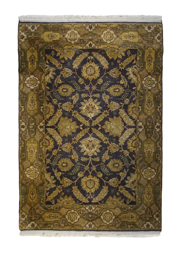 Oriental Rug Indian Handmade Area Transitional 4'1"x6'1" (4x6) Purple Yellow/Gold Green Floral Design #A33036