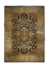 Oriental Rug Indian Handmade Area Transitional 6'1"x8'11" (6x9) Black Yellow/Gold Tea Washed Floral Design #A33040