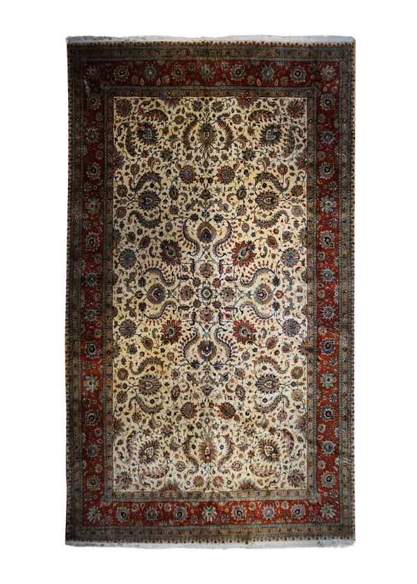 Persian Rug Tabriz Handmade Area Traditional 11'0"x18'0" (11x18) Whites/Beige Red Floral Design #A33051