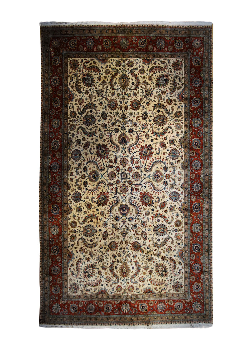 Persian Rug Tabriz Handmade Area Traditional 11'0"x18'0" (11x18) Whites/Beige Red Floral Design #A33051